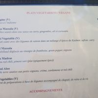 Menu main at La Vallée du Kashmir in Brussels
