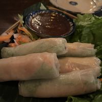 Vietnamese traditional rolls. The vegan option has tofu and is served with a satay sauce.   at Konia Kitchen in Toronto