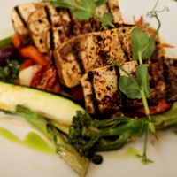 I can confirm what people said earlier. The grilled tofu steak is great! at Sevruga in Cape Town