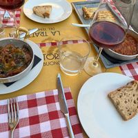 Caponata (left), and friggione (right)  at Trattoria del Tempo Buono in Bologna