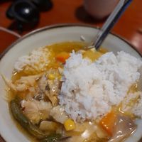 Rice and soup at Quán Chay Nhà in Ho Chi Minh City