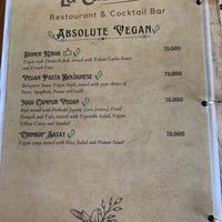 Vegan menu  at La Cabaña in Kuta