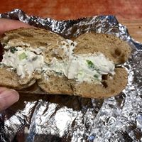 Tofu cream cheese whole grain bagell  at Pio Bagel - West in New York City