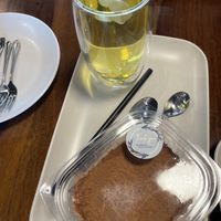 Tiramisu with mountain mint tea  at Tuba Cafe in Squamish