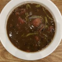 Black Bean & Cactus Soup. Cook confirmed it’s vegan. Tasty    at Q. Cumbers in Edina