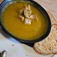 Vegan pumpkin soup of the day - a but spicy/peppery but otherwise nice at Larder in Daylesford