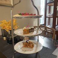 Fruit, cake, and some sort of fried dumpling/patty/pastry  at Na Vayla PaPlern Hotel in Bangkok