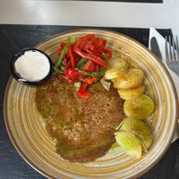 Seitan with potato and roasted peppers  at Arte y Sabor in Sevilla