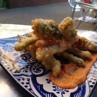 Tempura vegetables with romesco sauce (vegan) at Arte y Sabor in Sevilla