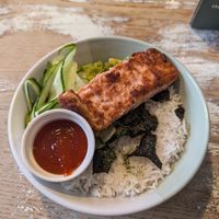 The sushi bowl: Rice, pickled cucumber, avocado, "fish" and sweet chill sauce at The Good Grub in Eastbourne