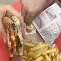 Spicy Veg hamburger   at Friterie Rogue in Vierville-sur-mer