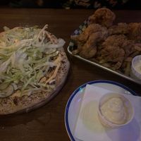 Vegan Big Mac pizza and mushroom tendies and dips !   at Moodys Pizza Bar & Arcade in Hamilton