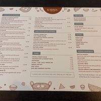 Vegan Options identified on menu   at Karma Indian in Tweed Heads