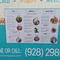 Menu August 2024 at Sedona Organic Taco Company in Sedona