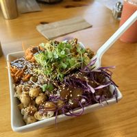 Buddha Bowl (and Summer Solstice smoothie to the right)   at Heirloom Food Company in Danielson