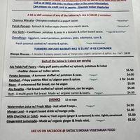 clearly labeled menu with vegan options !  at Shital's Indian Vegetarian Food in West Dover