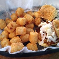 Crispy Tofu Sliders with coconut slaw and tater tots. at Thinking Man Tavern in Decatur