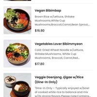 Vegan menu  at Nugu in Sydney