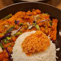 Vegan curry (bottom) and devil rice (top) at Curry Souls in Belgrade