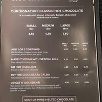 Hot chocolate menu at Le Chocolat de Frèd in Dublin