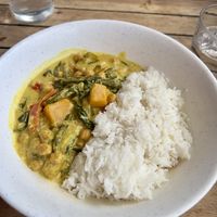 Butternut squash & garbanzo coconut curry  at Cafe des Amis in Paia