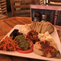 Mediterranean appetizer platter at Cafe des Amis in Paia