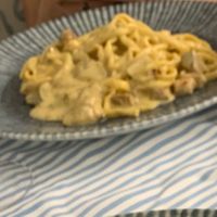 Fettuccine con funghi porcini that should be vegan but it was made with milk at Pesce alla Brace da Fabietto in Fiumicino