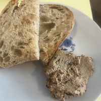 Toasted bread with whipped tofu spread which automatically comes with soup  at Kultura Diktuet in Astana