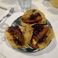 Vegan tacos with fried eggplant and zucchini at Casa Mexicana in Ksamil