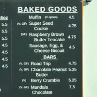 Menu  at Raz Coffee in Asheville