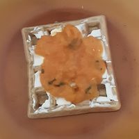 Waffel with homemade spread cheese and apricose-basilicum jam at Kiosko Café in Gran Canaria