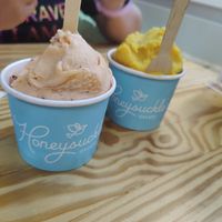 Peach and mango sorbet at Honeysuckle Gelato Optimist Hall in Charlotte
