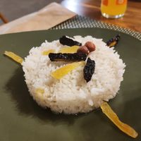 Pilaf with dried fruits, it's just white dry rice with two hazelnuts and few pieces of dried fruits.  at KTOR M - ԿՏՈՐ ՄԸ in Gyumri