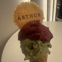 Pistachio and açai ice creamm  at Arthur Gelato in Bratislava