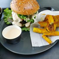 Delicious burger at Nom Nom in Bucharest