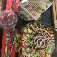 Quesadilla, bowl and cheesecake  at Nom Nom in Bucharest