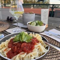 Pasta with tomato sauce and lovely side saladd  at Gärtners Restaurant in Ubstadt-weiher