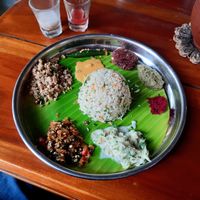Padayal meals. Comes with rice (aval/ poha), sambar, poriyal, rasam, buttermilk, beeda etc at Padayal NO OIL NO BOIL Restaurant in Coimbatore