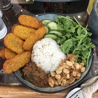 Nasi Lemak bowl with rendang sauce and tempeh   at Ain Cafe in Cologne