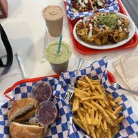 The whole spread with mint smoothie and PB smoothie   at Dale and Dollops in Ocean Grove