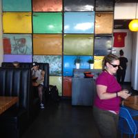 wall of car doors at Green New American Vegetarian in Tempe