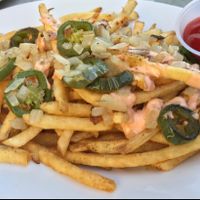 Animal Fries with jalapeños at Green New American Vegetarian in Tempe