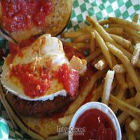no harm chicken parm (with bun opened) at Green New American Vegetarian in Tempe