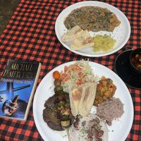 Vegetable platter, stroganoff, and ginger tea with large chunks of ginger   at City Grill in Yogyakarta