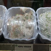 Three types of tofu cream cheeses--this is standard for NYC at Brooklyn Bagel & Coffee in New York City