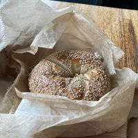 Bagel--big and good, but not any better than other NYC bagels. at Brooklyn Bagel & Coffee in New York City