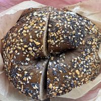 Salt and sugar bagel that calls itself everything  at BTS - Bagel To Sandwich in New York City