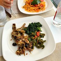 Vegan pasta with tomato and basil, seasonal veggies. at Da Gregorio in Capri
