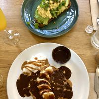 Chocolate pancakes and Avo toast  at botànic in Barcelona