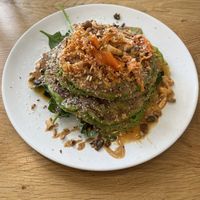 Green pancakes  at botànic in Barcelona